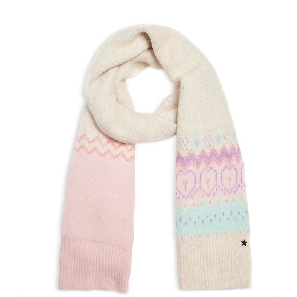 JOCELYN Scarf Womens Cream Fair Isle Chunky Knit Pastel Winter 11.5x 68 $125